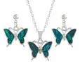 Tide Jewellery inlaid blue Paua shell butterfly pendant on 18 trace chain and matching drop stud earring set